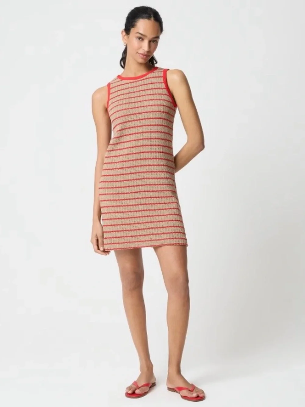 J. Crew Beige and Red Striped Sleeveless Knit Mini Dress